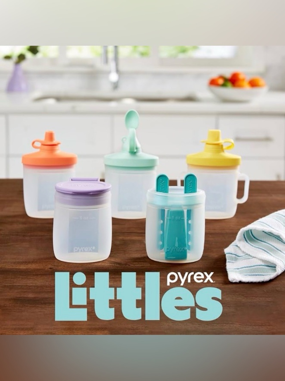 Pyrex Littles 10 Piece Silicone Baby/Toddler Feeding Set- Interchangeable NIB